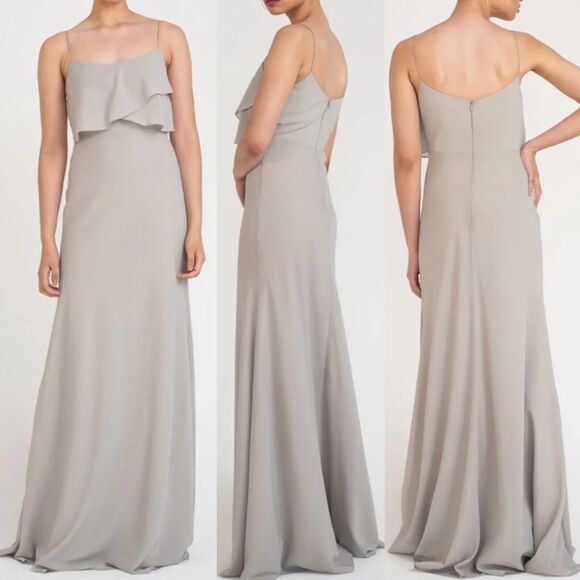 Jenny Yoo Light Grey Blake Maxi Bridesmaid Prom Formal Dress - Picture 1 of 16